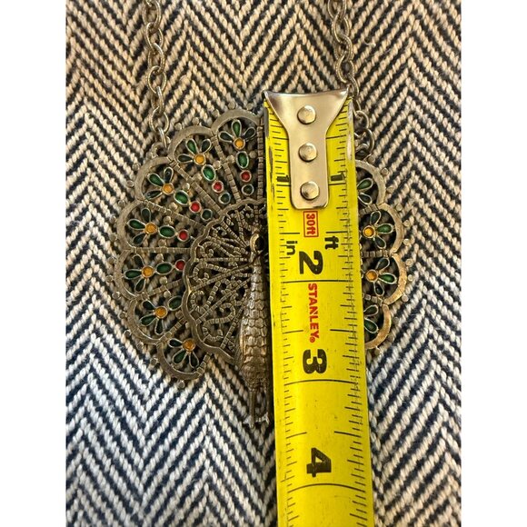 Vintage Gold Peacock Pendant Necklace With Enamel Detailing & Chain - Picture 8 of 9